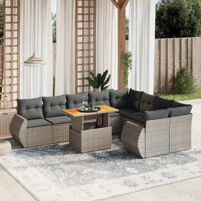 Gossi set mobilier de gradina cu perne, 10 piese, gri, poliratan