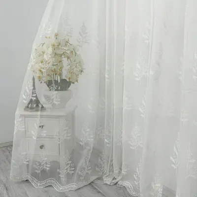 Perdea Nature din Tulle cu Broderie, Ivoire, 140cm latime x 260cm inaltime, cu rejansa pt bara