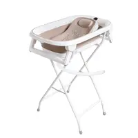 Cadita de baie pliabila, Primabobo, Senso, Cu suport metalic, Cu termometru electronic, Cu dop si furtun pentru scurgere, Antiderapanta, 77×51 cm, Bej
