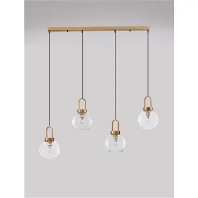 Lampa suspendata IRVINE Sticla clara & Negru Cord & Alama aurie Metal LED E27 4x12 Wat 230 Volt IP20 Fara bec