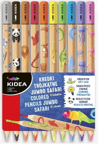 Set de creioane colorate Kidea - Jumbo Safari, 10 culori