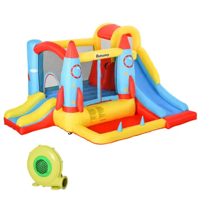 Outsunny Castel Gonflabil cu 2 Tobogane Trambulina și Piscina pentru Copii +3 Ani cu Inflator și Geantă de Transport pentru Interior Exterior 330x265x185 cm Multicolor | Aosom Romania