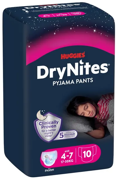 Scutece chilotei Huggies Drynites - Pentru fete, 4-7 ani, 17-30 kg, 10 buc.
