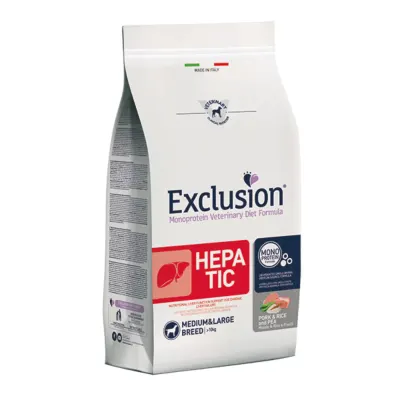 EXCLUSION Monoprotein VD Hepatic Medium&Large, M-XL, Porc și Orez, dietă veterinară, hrană uscată câini, sistem hepatic, 12kg