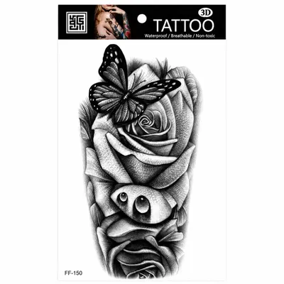Tatuaj Temporar Semipermanent Trandafiri cu Fluture și Simbol Yin Yang – 18 cm, Rezistent la Apă