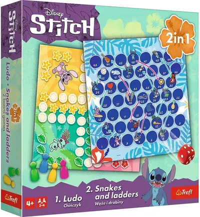 Joc de societate 2 în 1 Lilo & Stitch (Ludo/Snakes and Ladders) - Pentru copii