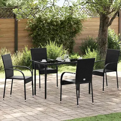 vidaXL Scaune de exterior stivuibile, 4 buc., negru, poliratan