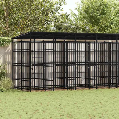 vidaXL Padoc pentru câini de exterior cu acoperiș, 14,75 m², oțel