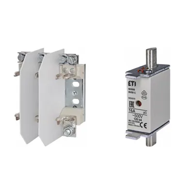 Pachet Protectie Circuit Trifazat: Soclu Siguranta Fuzibila NH00/NH000 3P (M8/M6), Siguranta Fuzibila NH000 gG 16A 500V