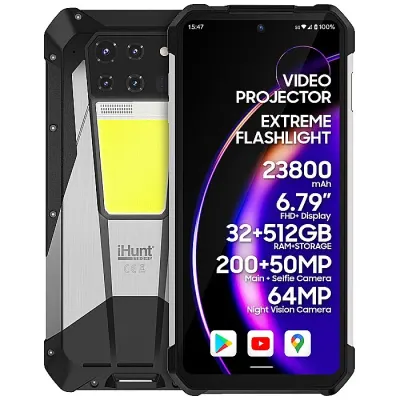iHunt Tank 3 PRO cu Proiector Video, 5G, Dual SIM, 6.79 120Hz, Dimensity 8200, 16GB RAM, 512GB, NFC, 23800mAh, Android 14