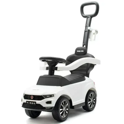 Masinuta de impins, Baby Mix, Volkswagen T-Roc, Cu maner de impins detasabil, Cu sport pahar, Cu protectii laterale, Cu melodii si claxon, Cu suport jucarii sub sezut, White
