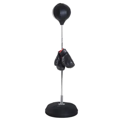 HOMCOM Sac de Box, Stand de Box cu Mănuși, Minge de Perforare, Minge de Box pentru Antrenament, 43x43x126-144 cm, Negru | Aosom Romania