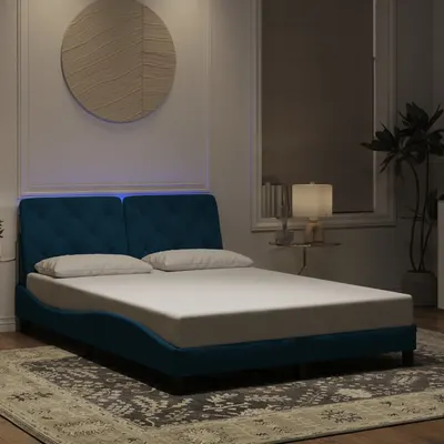 Gossi cadru de pat cu lumini led, albastru, 120x200 cm, catifea