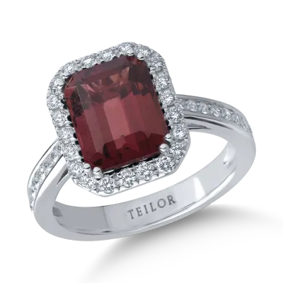 Inel din aur alb cu turmalina roz de 3.3ct si diamante de 0.4ct