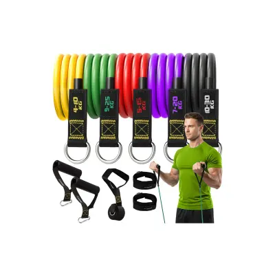 Set 5 benzi de rezistenta, latex, manere antiderapante, flexibile si elastice, multicolor