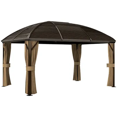 Outsunny Pavilion de grădină, cort petrecere, cort festiv, 4 x panouri laterale duble, impermeabil, 2 cârlige pentru felinare, aprox. 4 x 3 x 2,8 m, maro | Aosom Romania