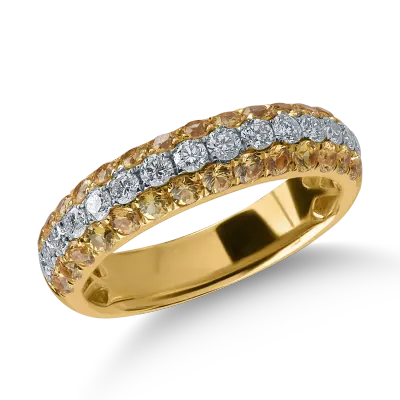 Inel semi eternity din aur galben cu safire galbene de 0.88ct si diamante de 0.49ct