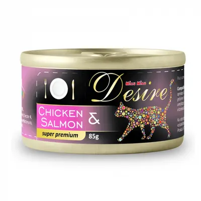 Conserva pentru pisici Desire cu pui file somon in gelatina 85 gr