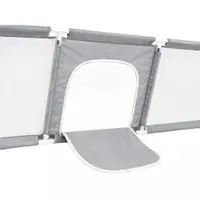 Tarc de joaca pentru copii Grey, design modern si sigur, acces mare cu fermoar, porti de fotbal si cos de baschet integrate, dimensiune 120 x 180 cm