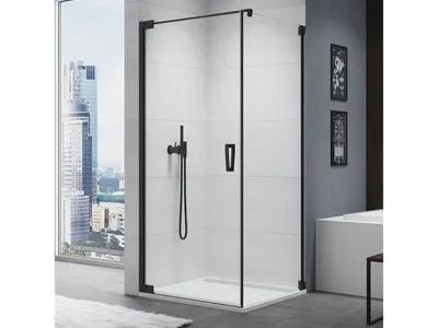 Cabina de dus 75x100 cm cu usa batanta si profil compensator, negru mat, instalare usa stanga, Ronal Cadura