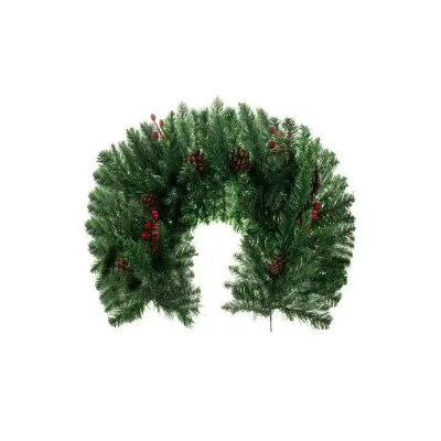 Ghirlanda decorativa pentru brad de Craciun, fructe rosii si conuri, 100x25 cm, verde