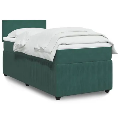 Gossi pat box spring cu saltea, verde inchis, 90x190 cm, catifea