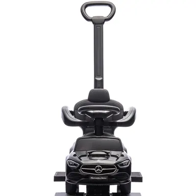 Masinuta de impins cu maner Chipolino Mercedes Benz C-Class Black cu bara de siguranta, suport pentru picioare, spatiu depozitare, volan cu sunete, greutate admisa 25 kg