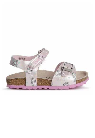Sandale de piele ecologica cu unicorn - Roz deschis