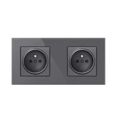 Priza Techstar® Crystal TS2, Dubla, Sticla Securizata, Culoare Gri Metal, 16A