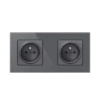 Priza Techstar® Crystal TS2, Dubla, Sticla Securizata, Culoare Gri Metal, 16A