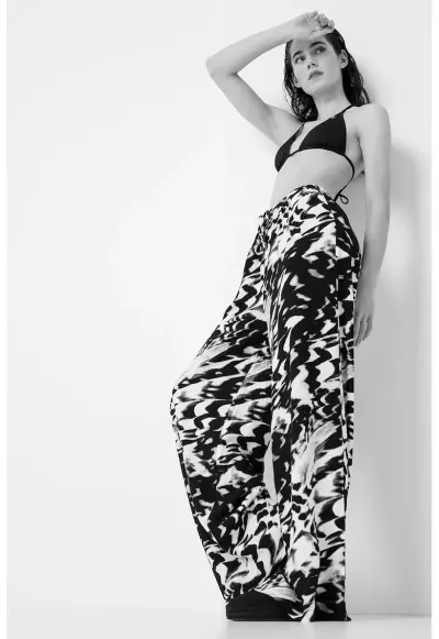 Pantaloni de plaja cu model abstract - Alb/Negru