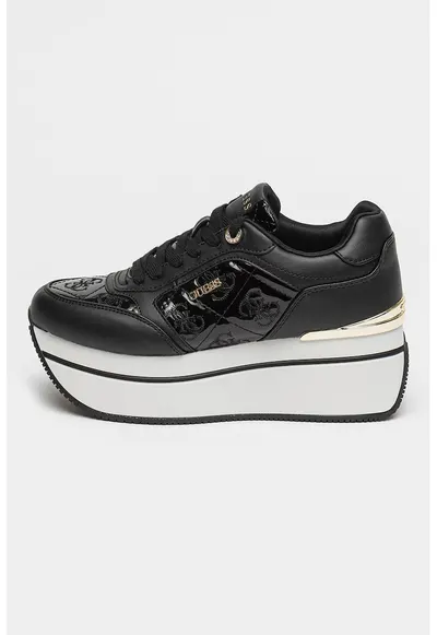 Pantofi sport wedge de piele ecologica - Alb/Negru