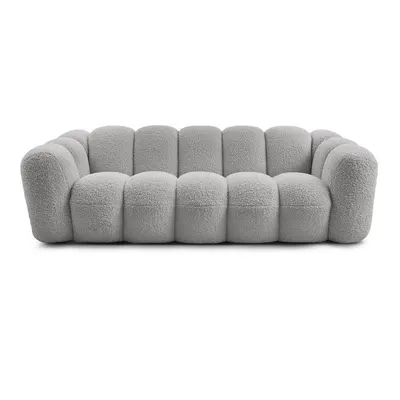 Canapea gri deschis cu tapițerie din țesătură bouclé 232 cm Hippolyte – Bobochic Paris