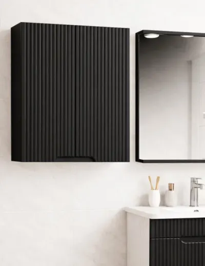 Dulap baie suspendat seria 033, front MDF, 2 usi, negru, 60x22x68 cm