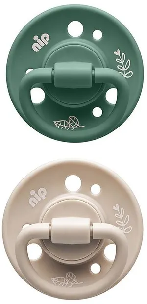 Suzete din cauciuc NIP Green - Cherry, verde și bej, 6 m+, 2 bucăți