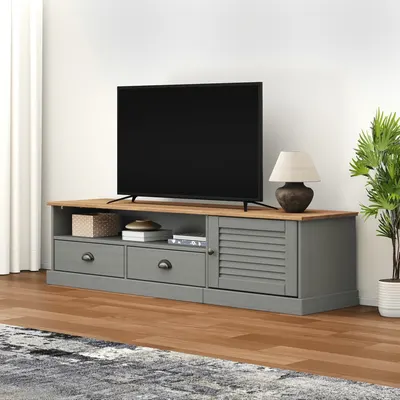 vidaXL Comodă TV VIGO, gri, 156x40x40 cm, lemn masiv de pin