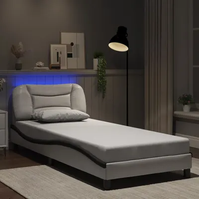 vidaXL Cadru de pat cu LED fără saltea Hvar alb/negru 90x200 cm