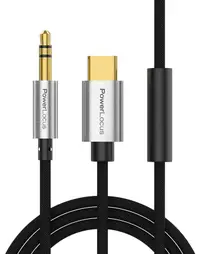 Cablu audio PowerLocus – 3.5 mm/USB-C + MIC, 1 m, negru/argintiu