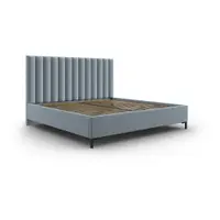 Pat matrimonial albastru deschis tapițat cu spațiu de depozitare și somieră 180x200 cm Casey – Mazzini Beds