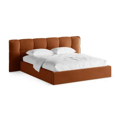 Pat matrimonial teracotă tapițat cu spațiu de depozitare cu somieră 200x200 cm Eric – Micadoni