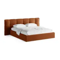 Pat matrimonial teracotă tapițat cu spațiu de depozitare cu somieră 200x200 cm Eric – Micadoni