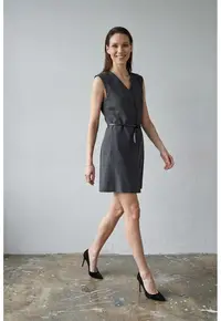 Midi - Femei - Rochie mini tip shift fara maneci cu decolteu in V si curea MY FASHION - Negru - L INTL -