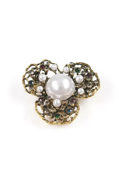 Brosa martisor floare vintage cu perla alba