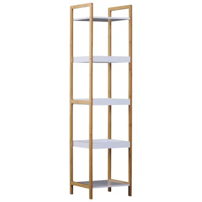 Homcom Scaffale Portaoggetti a 5 Ripiani in Bambù e MDF Bianco e Legno Naturale 32x30x130cm