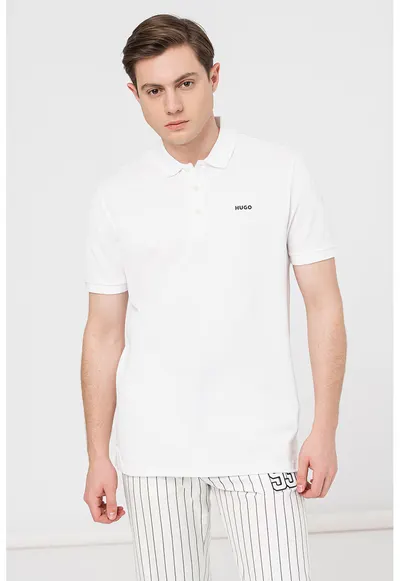 Tricou polo din bumbac pique Donos - Alb murdar