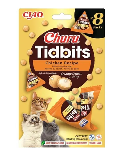 INABA Cat Churu Tidbits Rețetă cu Pui 8×12 g gustări moi și cremoase cu pui pentru pisici