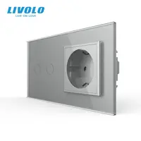 Intrerupator dublu cu touch + priza Schuko, generatia noua, cu rama sticla Gri