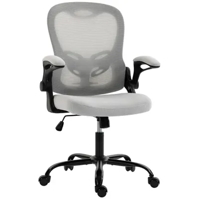 HOMCOM Scaun de birou ergonomic, fotoliu de birou din plasă, brațe rabatabile, înălțime reglabilă, funcție de înclinare, Gri | Aosom Romania