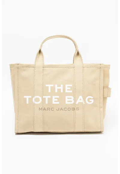 Geanta tote medie cu imprimeu logo si bareta detasabila The Canvas - Alb/Negru/Bej - 27x34x15 CM