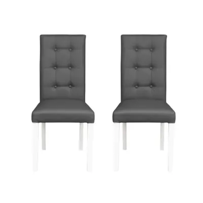 Set 2 scaune living TEO LUX, picioare lemn alb, piele ecologica gri, 46x60x98 cm